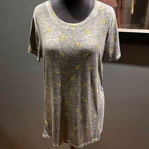 Heather gray light burnout avocado print tissue shirt sleeve wide crew neck tee